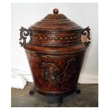 Decorative Embossed Metal Pots With Lids, Qty 2, 18in Tall And 23in Tall