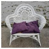 Victorian Wicker Settee And Wicker Plant Stand, Settee Measures 39in x 37in x 17in, Stand Measures 3