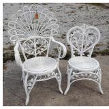 Victorian Wicker Arm Chair, 44in x 24in x 20in, And Matching Side Chair, 34in x 18in x 16in