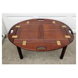 Hinged Solid Wood Butlers Tray Table With Brass Hardware, 16.5in x 35in x 25in