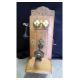 Leich Electric Company Antique Wall Mounted Crank Telephone, 26in x 9in x 12in