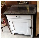 Antique Single Drawer Kitchen Storage Cabinet With Metal Enamelware Top, 30in x 27in x 22in