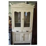 Antique Two Drawer Ventilated Cupboard With Glass Front Doors, 77.5in x 38.5in x 16.5in