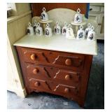 Antique Walnut Three Drawer Wash Stand With Marble Top, 39in x 30in x 16.5in
