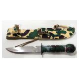 Fixed Blade Survival Knife, 4.75" Blade, Camo Design, In Sheath