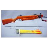 Crossbow, Wood Stock, Unmarked And 7 Broadhead Bolts