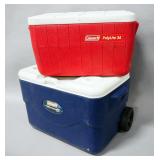 Coleman Xtreme5 Cooler (Wheels Need To Be Re-Attached) And Coleman PolyLite 34 Cooler
