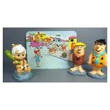 Flintstones Figurine Banks, Includes Fred, Barney And BamBam And Tin Wall Target Point Sign