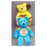 Apple Corps Beatles Bears, Qty 4, Gray, Yellow, Blue Tasseled, And Tye-Dye, Each From Hand-Numbered 