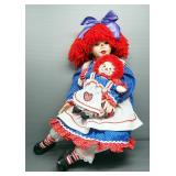 Danbury Mint "Ann" Porcelain Doll, With Raggedy Ann Stuffie And Wig, In Box
