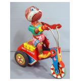 Vintage Tin Toys, Includes Wyandotte Hoky Poky Circus Clown Car, Yonezawa Tricky Tricycle Friction T