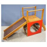 Creative Playthings Wood Outdoor Playset With Slide, Steps, Platform, And Crawl Space, Slide Is Remo