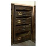 Antique Oak Hamilton Letterpress Cabinet, 43in x 27in x 23in