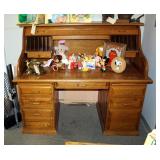 Solid Wood 7 Drawer Roll Top Desk, With Mail Sorter And Light, 51.5in x 60in x 30in