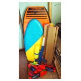Morey Boogie Body Board, Childs Kick Board Woven Beach Mats And Assorted Water Guns