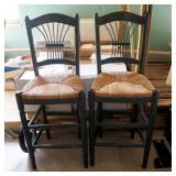Wood Bar Height Chairs With Woven Seats Qty. 2
