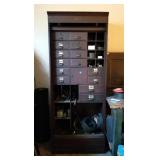 Antique Metal Post Office/Bank Security Cabinet With Roll Front Door, Includes Scrap Metal Parts, 80