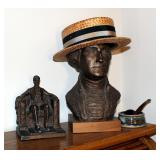 Ceramic George Washington Bust 14in Tall, Ceramic Abraham Lincoln Statue 8in Tall, Both With Minor N