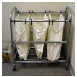 Rolling Metal Laundry Hamper With 3 Removable Canvas Totes 33in x 31in x 18.5