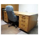 Solid Wood 8 Drawer Office Desk Made By Leopold Company 28.5in x 71.5in x 35.5in, Upholstered Rollin