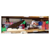 Office Supply Assortment Including Red Bic Pens, Scotch Tape, Scissors, Rulers, Thesaurus, Pencil Sh