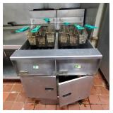 Pitco Frialator Dual Natural Gas Fryers, Model# SG-14, 46in x 31.25in x 34.5in, & Fryer Baskets