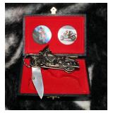 Metal Motorcycle Sculpture, Harley Davidson 100 Year Commemorative Lighter, Motorcycle Pocket Knife 