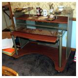 Studio RTA Contemporary Style Rolling Desk With Glass Shelves And Keyboard Tray, 88.5in x 46in x 27i