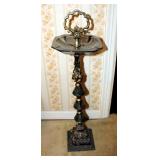 Vintage Smoked Glass And Metal Pedestal Ashtray, 30in Tall