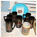 Thermo Serv Insulated Tankards, Budweiser Qty 5 And Michelob Qty 1, Budweiser Ceramic Stein And Schl