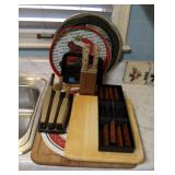 Wiltshire Stay Sharp Knives Qty 3, Steak Knife Sets Qty 2, Cutting Boards, Serving Trays, And More