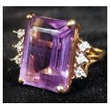 14K Gold Ring, Size 4-3/4, With Violet Colored Stone, 6.2 g Total Weight Including Stone