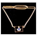 14K Gold Necklace 16", 14K Gold Ring Size 8-3/4 (1 Missing Stone), And 12K 1/20 Gold Masonic Tie Bar