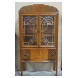 Vintage China Cabinet With 2 Glass Doors, 2 Shelves And 1 Lower Drawer, 69" High x 36" Wide x 15.5" 