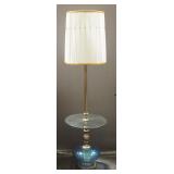 Brass Floor Lamp With Glass Shelf And Glass Ball Bottom, 59" High, Powers On