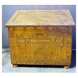 Storage Chest With Pressed Tin Overlay And Relief Image Of Castle, Hinged Lid, 17.5" High x 20" Wide
