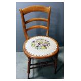 Needlepoint Chairs With Floral Designs, Qty 2