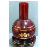 Red Colored Glass Candle Shades With Bases (Qty 2), Salt & Pepper Shakers And Bell Shaped Perfume Bo