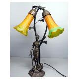 Bronze Table Lamp Of Lady Justice (Missing Scales) With 2 Bulbs, Powers On