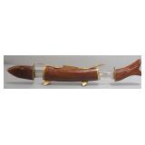 Carving Knife And Fork Set In Holder Designed Like A Fish, Head And Fin Are Handles, 17" Long When A