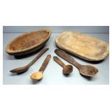 Primitive Bowls And Spoons Set, Total Qty 6