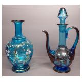 Decorative Glassware Includes Tea Cups And Saucers, Pitcher, Vase, And Metal Challis