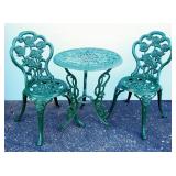Cast Iron Patio Set With Table (26" H x 23" Dia) And 2 Chairs, "I Believe In Angels" Garden Stone An