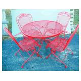 Outdoor Patio Set With Table (28.5" High x 42" Diameter), 4 Matching Chairs (3 Spring, 1 Rocks) And 