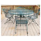 Wrought Iron Oval Patio Table With Matching Spring Loaded Chairs, Qty 4, Table Measures 29.5in x 54i