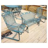 Wrought Iron Glider Bench And Matching Spring Loaded Arm Chairs Qty 2