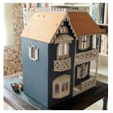 Vintage Hand Crafted Two Story Doll House, Complete With Furniture, Decor, Dolls, And All About Doll