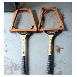 Vintage Spalding Prize Cup Rackets, Strap On Roller Skates, And Badminton Set