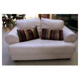 Leather Pillow Back Loveseat With Rolled Arms, 34in x 64in x 38in, Includes Throw Pillows