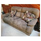 Upholstered Double Recliner Sofa, Includes Throw Pillows Qty 2, 40in x 85in x 38in